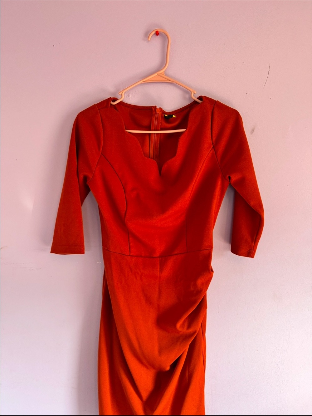 Miusol Red Scallop-Neck Long Sleeve Sheath Dress